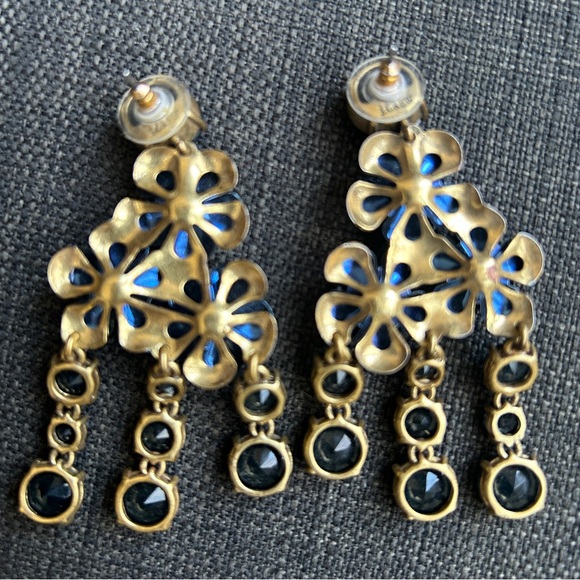 J.Crew Navy Blue Large Dangle Statement Earrings Crystal Rhinestones - Picture 3 of 14